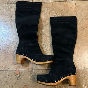 Ugg Australia Black Braided Suede Studded Long Heel Boots size 5